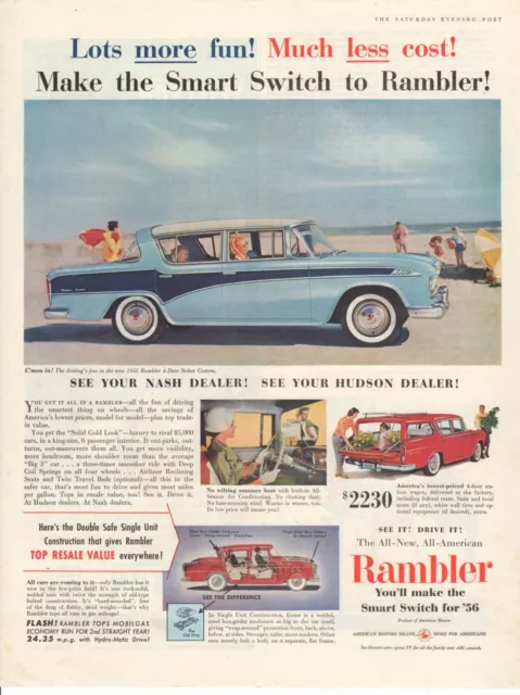 Vintage Print advertisement ad Car AM 1956 American Motors Rambler Custom 4 door