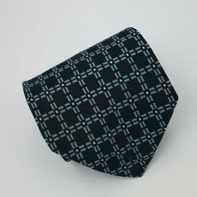 Jos A Bank Silk Tie Black Blue Geometric Men Necktie 58.5 x 3.75