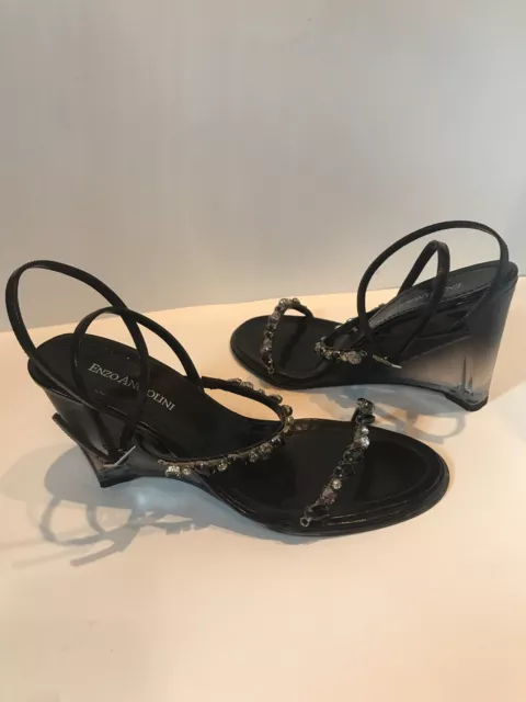 Enzo Angiolini Y Cullen Black Embellished Crystal Straps Wedge Sandals Size 6.5M