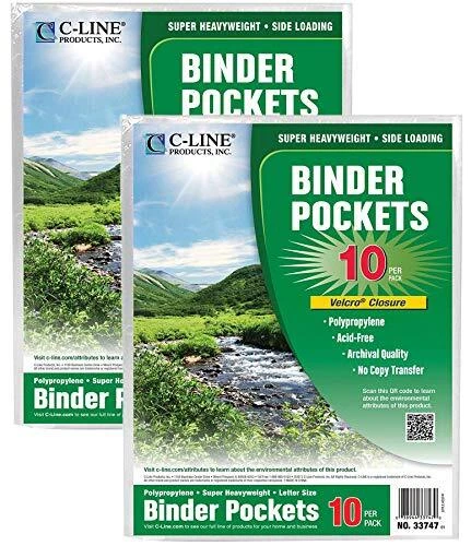 C-Line Biodegradable Acid-Free Poly Binder Pocket with 1-Inch Gusset Side Loa...
