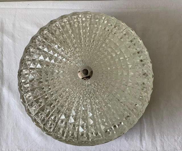 Ancien PLAFONNIER ou APPLIQUE Vintage en VERRE MOULÉ & METAL ARGENTÉ 6