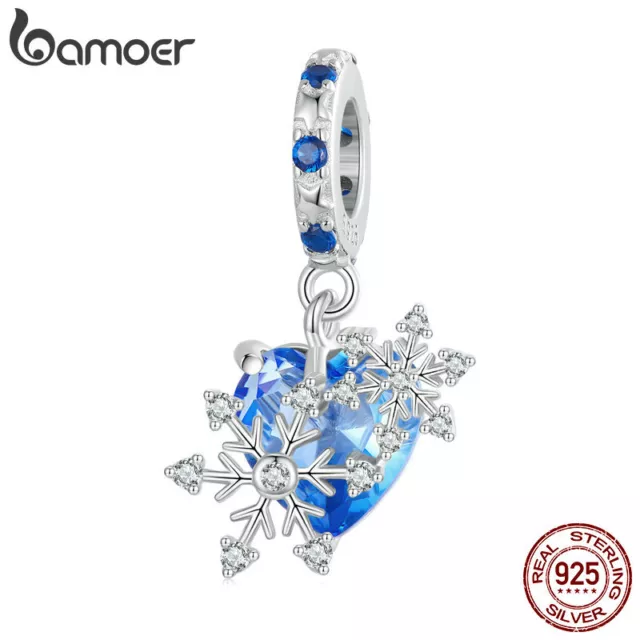 Bamoer 925 Sterling Silber eleganter Schneeflocken-Perlen-Armband-Charm-Anhänger