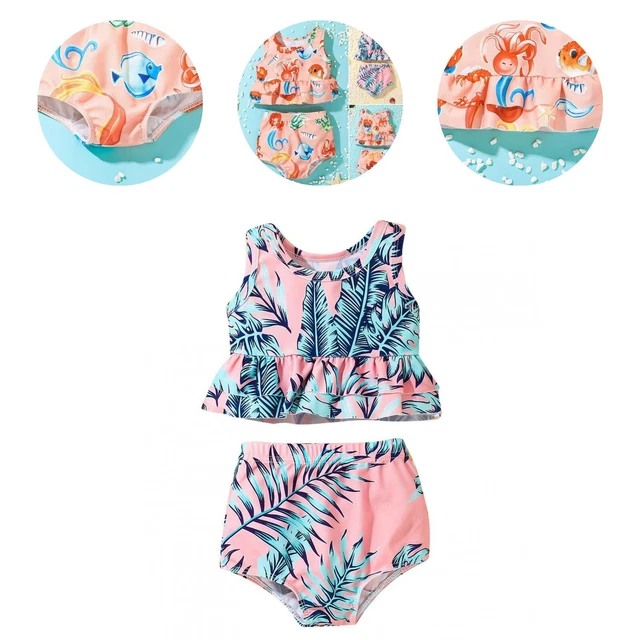 1 set costume da spiaggia bambino trama fine doppio strato orlo costume da bagno bambino abbigliamento da spiaggia