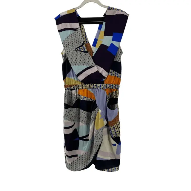 Donna Morgan Dress Womens 6 Mix Media Cutout Faux Wrap Pockets Elastic Waist