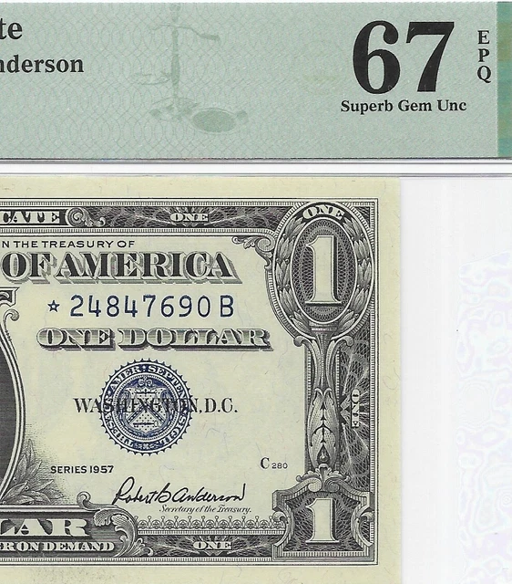 1957 $1 *STAR* ⭐️ SILVER CERTIFICATE PMG Superb GEM Uncirculated 67 EPQ BANKNOTE