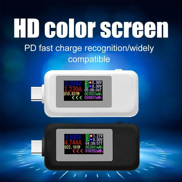 Cablecc USB-C Tester Charger Detector Type-C Voltage Current Power Capacity Working Time Ammeter Voltmeter 4-30V 0-6.5A Digital Multimeter USB Cable