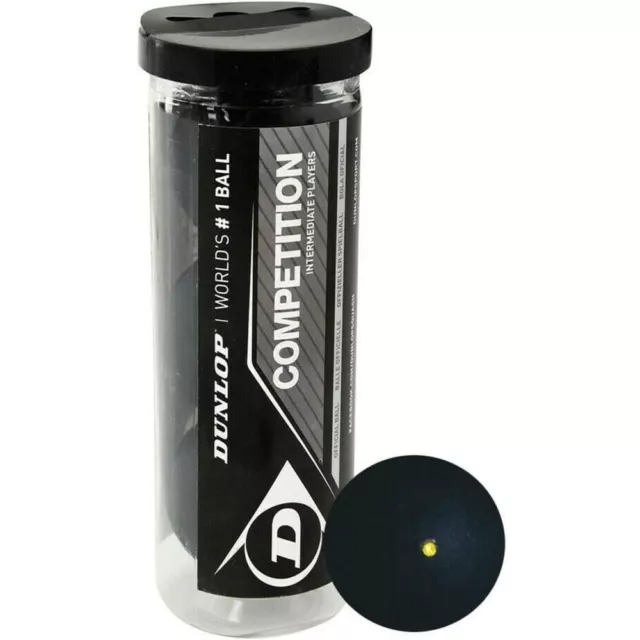 Dunlop Competition Squash Ball - Single Yellow Dot - Tube Of 3 - Black Rrp £20