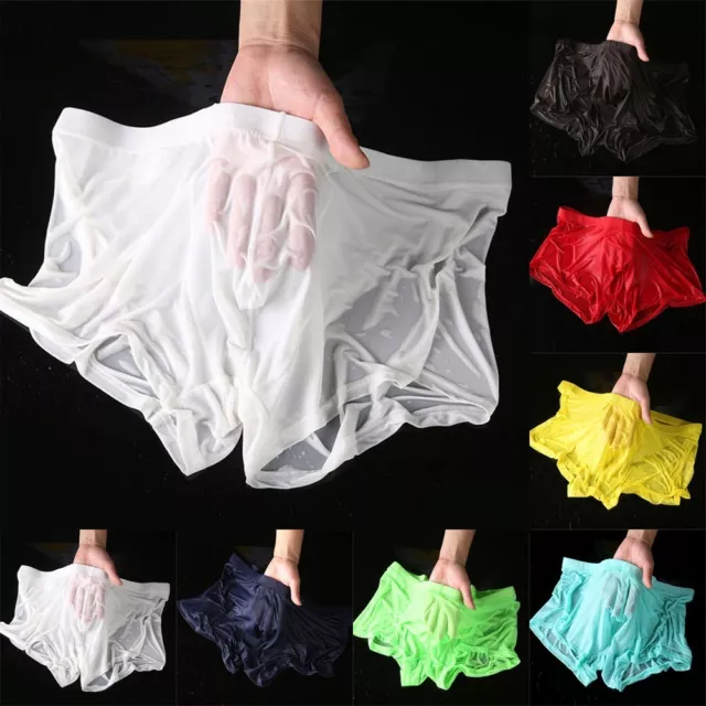 Mens Sexy Sheer See Through Boxer Briefs Underwear Mesh Shorts Trunks Underpants