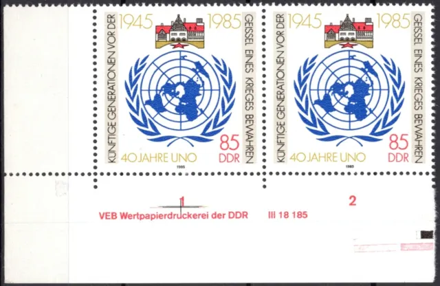 DDR 1985 Mi.Nr. 2982 ** postfrisch Eckrand mit DV Druckvermerk