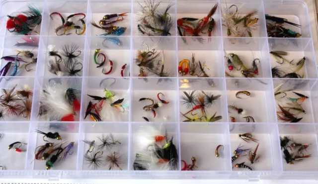 Tackle Fly Box + Assorted Nymph, Buzzer Dry Wet Trout & Grayling Fishing Flies