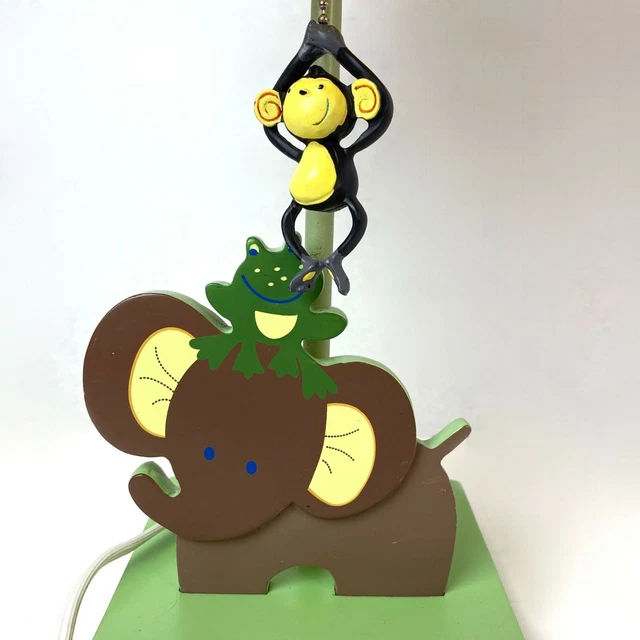 Child’s Lamp Frog Riding Elephant Monkey Hanging from Pull Chain, Works!