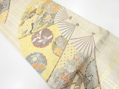 6068645: Japanese Kimono / Vintage Fukuro Obi / Woven Fan Pattern
