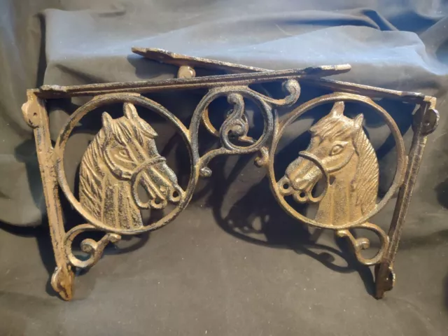 Pair of Vintage Rustic Cast Iron Western Horse Shelf Brackets 9”