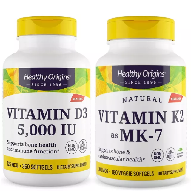 Healthy Origins Vitamina D3 5000 IU ui 360 Softgels + K2 as MK7 100 mcg 180 Caps