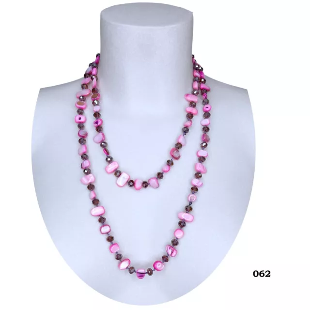 Naturale perle Collana Filo lungo Madreperla Cristallo da Donna Fucsia lilla