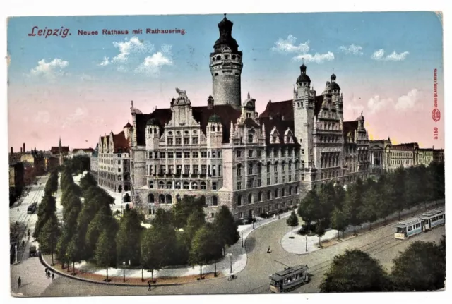 AK Leipzig, Neues Rathaus mit Rathausring, Straßenbahn