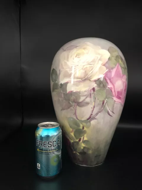 Fabulous Antique Franz A. Bischoff Hand Painted Roses Large Vase 2
