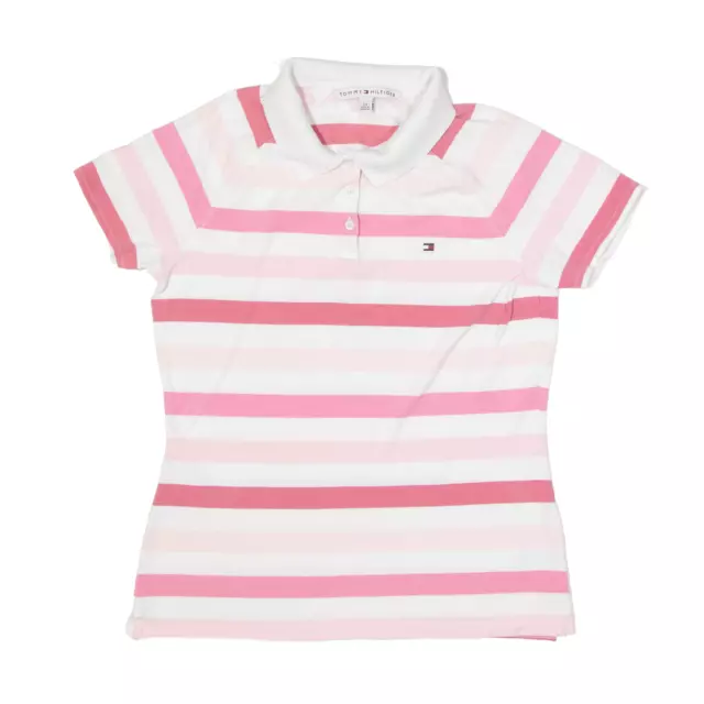 TOMMY HILFIGER Polo Shirt Pink Striped Short Sleeve Girls L