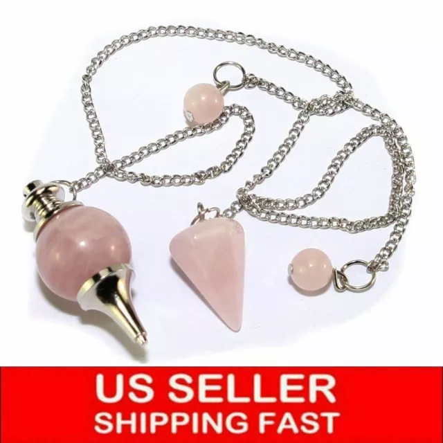 Gemstone Quartz Crystal Pendulum Healing Stone Reiki Chakra Chain Pendant  USA