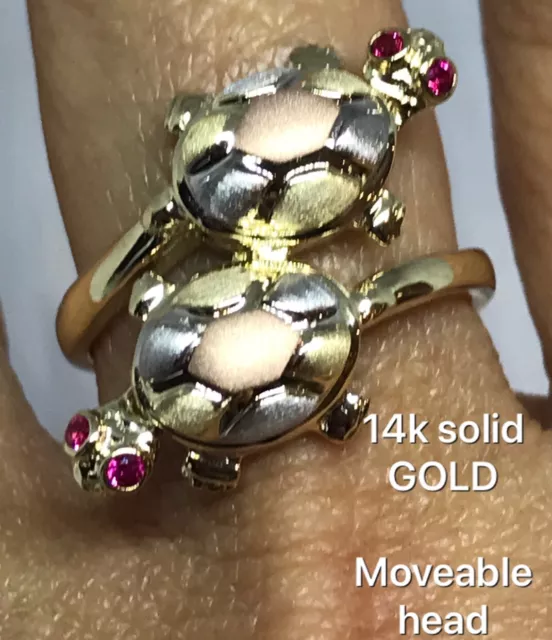 GOLd 14k turtle ring Twin Good luck lucky solid cz suerte gift  7 4 5 6 8 9 10