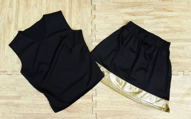 TEEN Black Gold Cheerleader Uniform Top Skirt 30-32/22-25" SAINTS PURDUE Cosplay