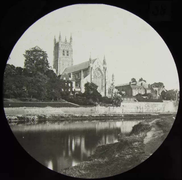 Glass Magic Lantern Slide WORCESTER CATHEDRAL C1890 OLD VICTORIAN PHOTO