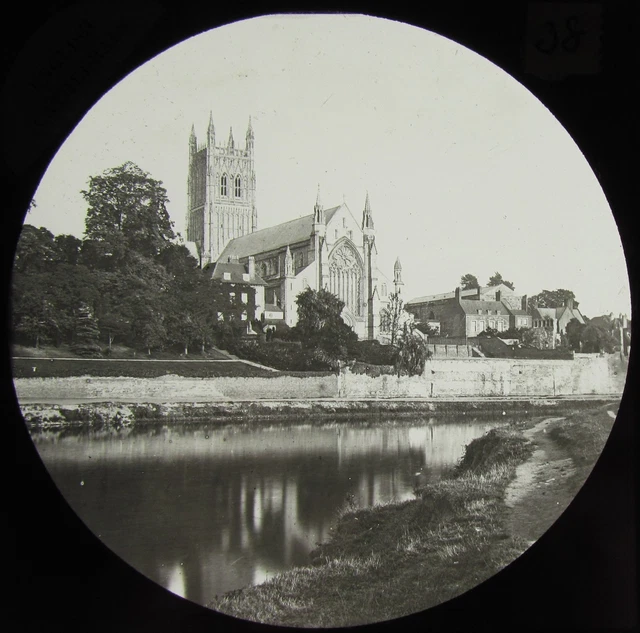 Glass Magic Lantern Slide WORCESTER CATHEDRAL C1890 OLD VICTORIAN PHOTO