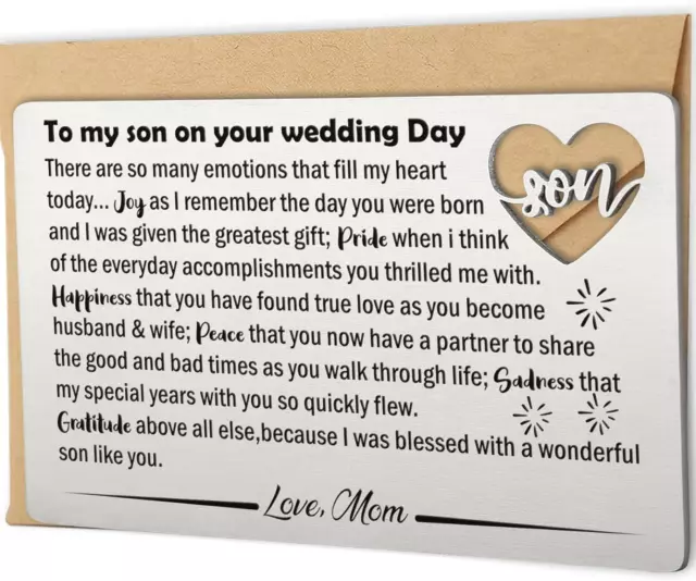 Regalos de boda para hijo de mamá, inserto de tarjeta billetera grabada para hijo en su boda D