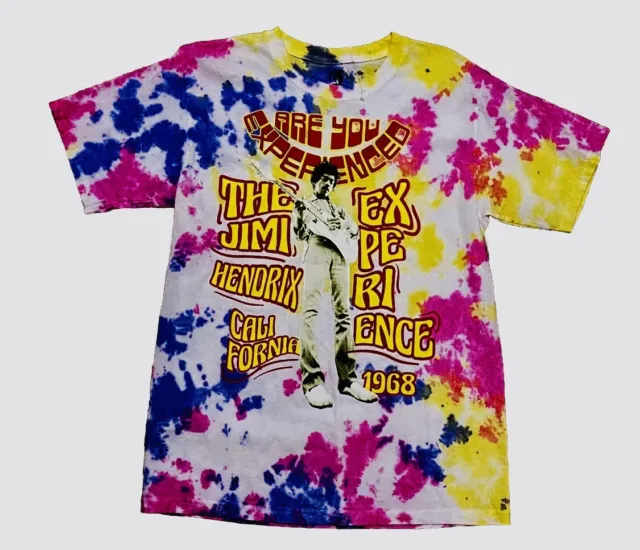 The Jimi Hendrix Experience 1968 Tie Dye Tee Shirt Medium Pink Purple Rain Cali