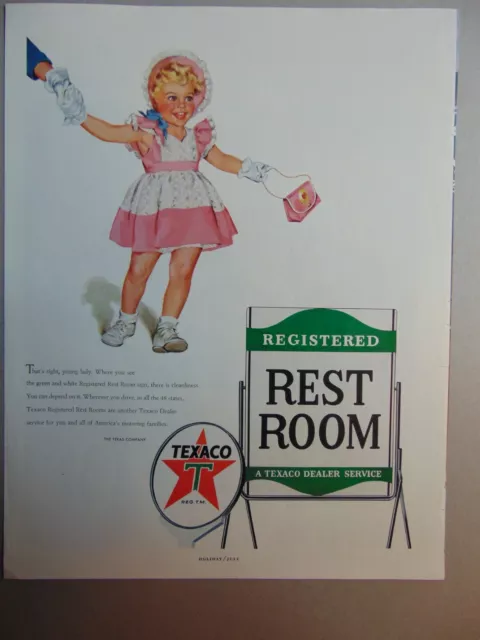 1952 TEXACO Registered REST ROOM Little Girl happy about it!  art print ad