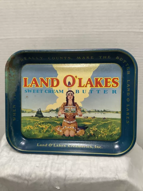 Vtg Land O' Lakes Retired Logo Sweet Cream Butter Metal Food Serving Tray