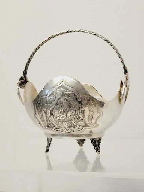 Vintage Persian 84 Silver Isfahan Basket / Bowl Hand Chased