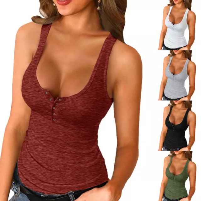 Summer Womens Plain Vest Tank Tops V Neck Sleeveless Camisole Basic T Shirts
