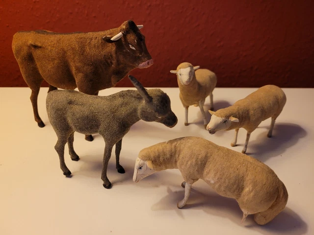 5x ANTIKE KRIPPENFIGUR ERZGEBIRGE OCHSE ESEL SCHAF TUCHSTAUB MASSE KRIPPE 5x ANTIKE KRIPPENFIGUR ERZGEBIRGE OCHSE ESEL SCHAF TUCHSTAUB MASSE KRIPPE