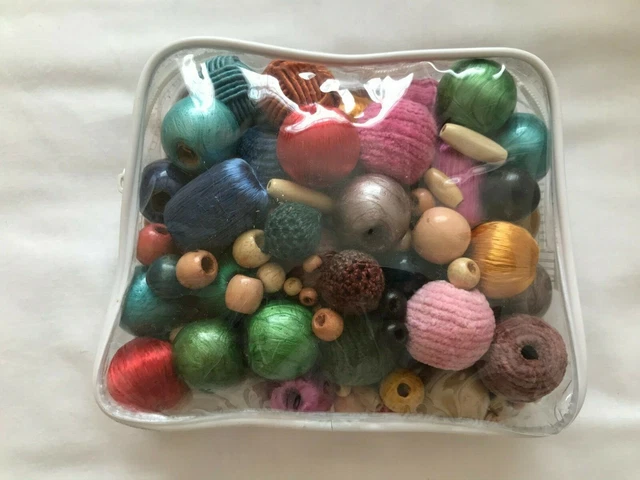 PERLES mixtes bois, textile artisanat bijoux texture unique 2