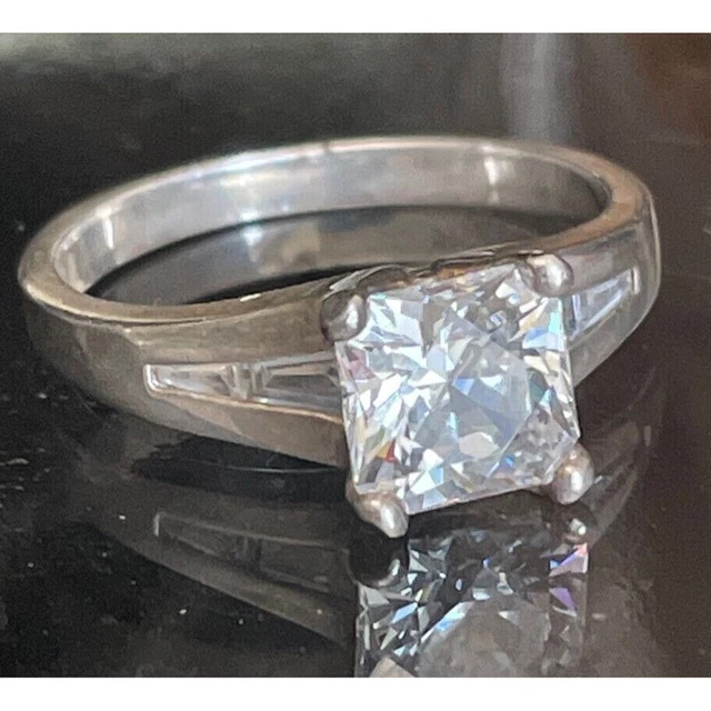 925 Sterling Silver And Diamonique Cz Engagement Ring Size 8 Sky