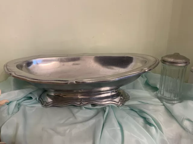 Pewter?? Enormous Colonial Style? Compote. 18" long, 5 lbs. Footed. Unmarked. T.