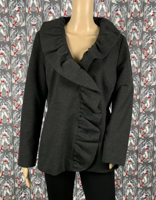 INC International Concepts Women’s Gray Ruffled Collar Jacket Coat Size Large