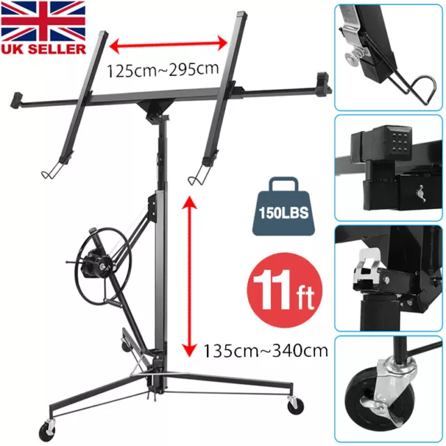 Heavy Duty 11Ft 70kg Drywall Hoist Caster Lifter Plaster Board Panel Sheet Crane