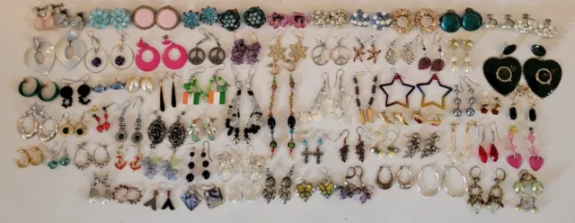 Amazing Large Lot Of Vintage To Now Costume Jewelry Earrings 74 Various Pairs