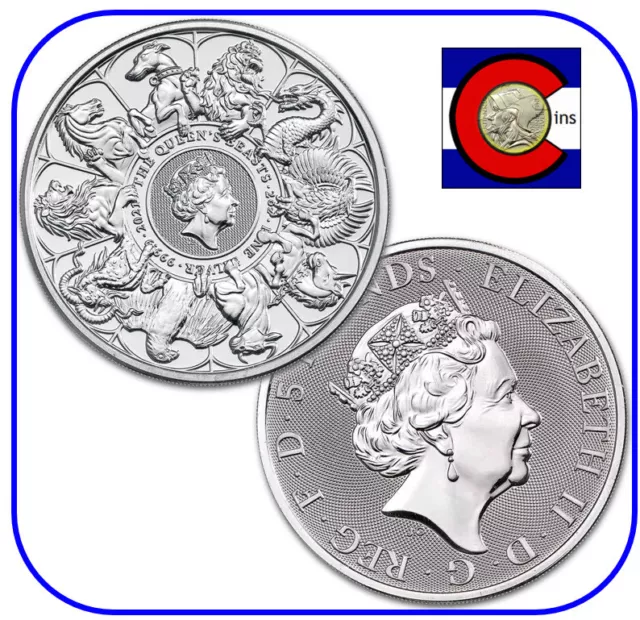 2021 Queen's Beast Collection Completer 2 oz Silver Coin in direct fit capsule