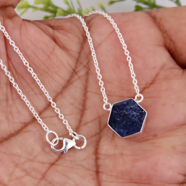 Hexagon Pendant 925 Sterling Silver Fabulous Necklace Lapis Lazuli Gilf For Love