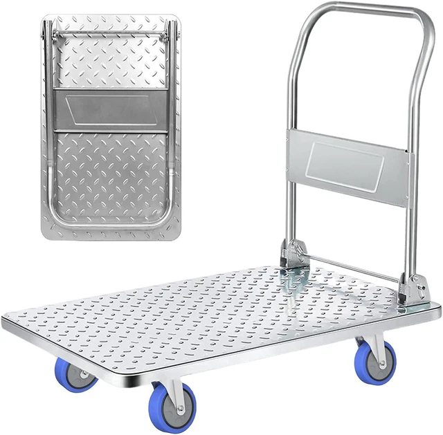 Carrello a piattaforma con ruote. Carriola pieghevole con carico di 250 kg. Carr