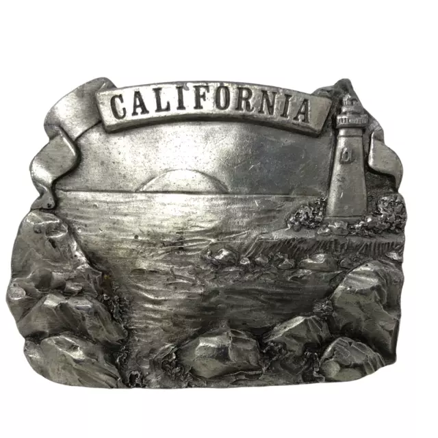 Vtg Bergamot Brass Works California Beach Lighthouse Sunset Beach Belt Buckle