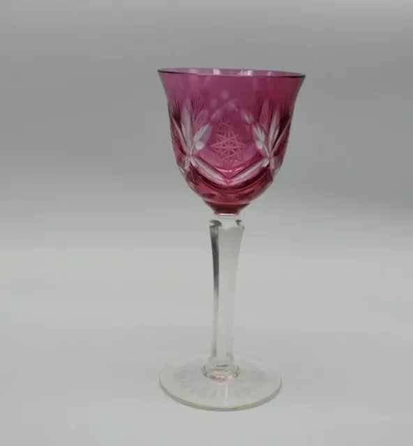 Czech Bohemian Cut to Clear Pink Cranberry 7-7/8" Wine Hock