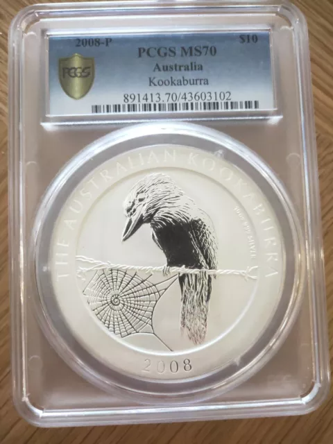 2008 10oz Silver Perth Mint Kookaburra PCGS MS70 HIGHEST GRADE PERFECT COIN RARE