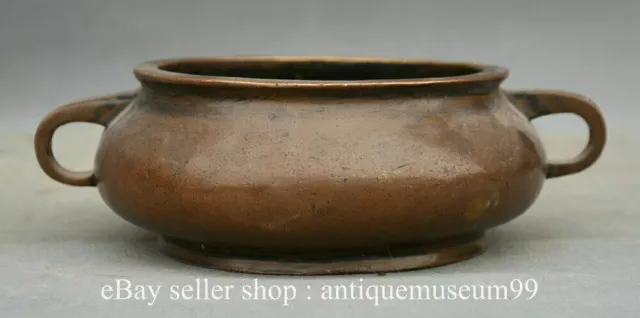 7.2" Xuande Marked Antique Old Chinese Bronze Dynasty Ears Incense Burner Censer