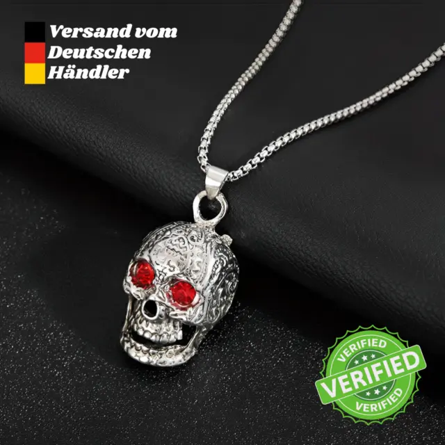 Amulett "Totenkopf" Mit rote Augen - "Anhänger" Schädel, Retro, Schmuck, Kette