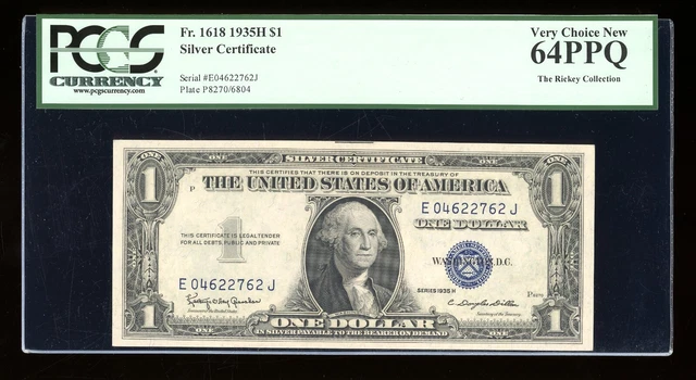 DBR $1 1935-H Silver Fr. 1618 EJ Block PCGS 64 PPQ Serial E04622762J