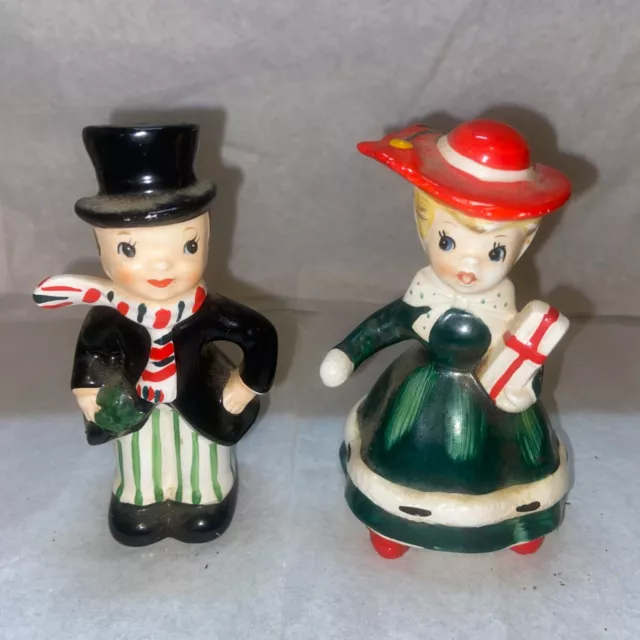 Vintage MCM 1950s LEFTON Christmas Shoppers Couple Salt Pepper Shakers Japan